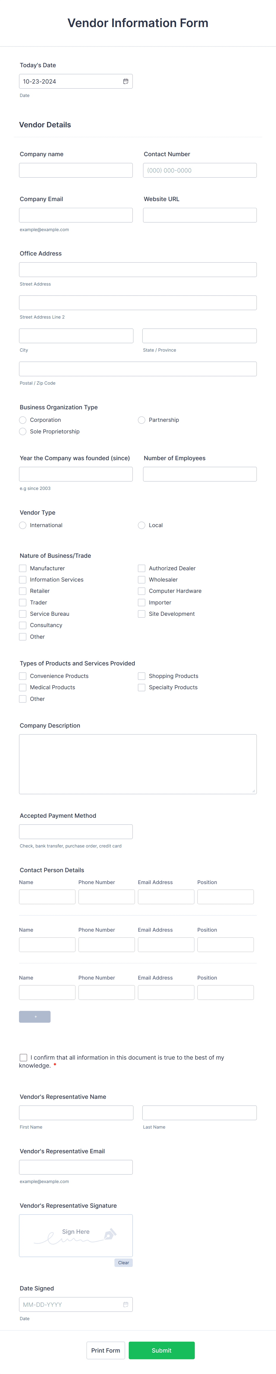 Vendor Information Form Template | Jotform