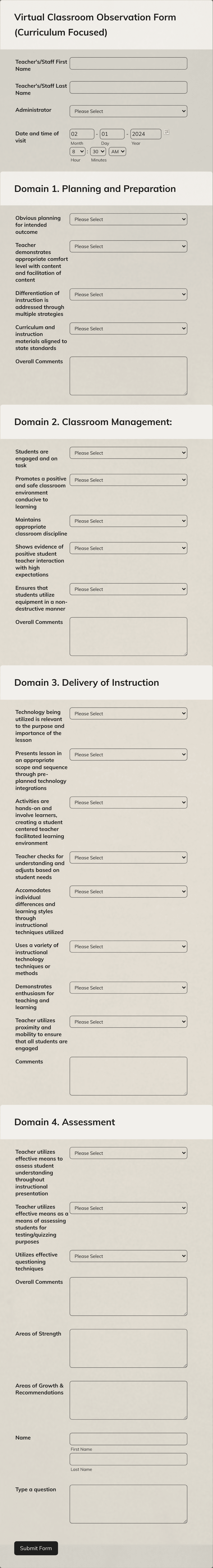 Virtual Classroom Observation Form Template | Jotform