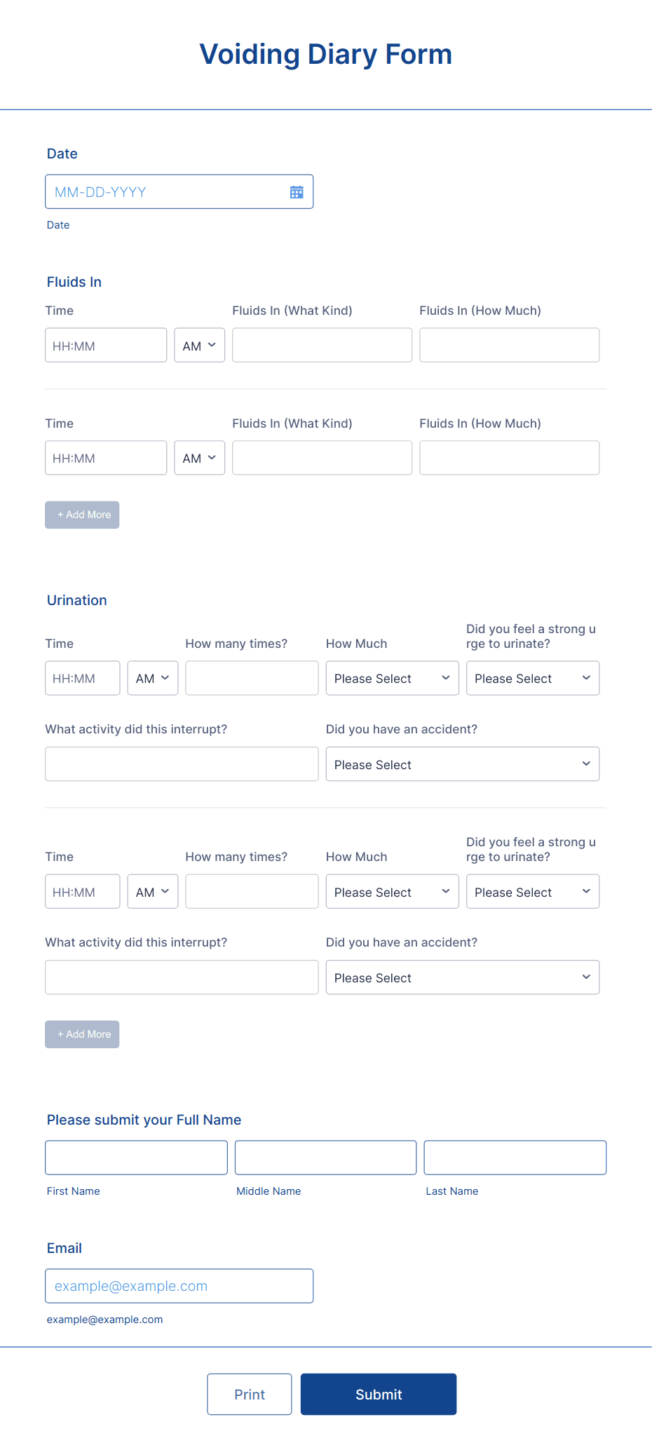 Voiding Diary Form Template | Jotform