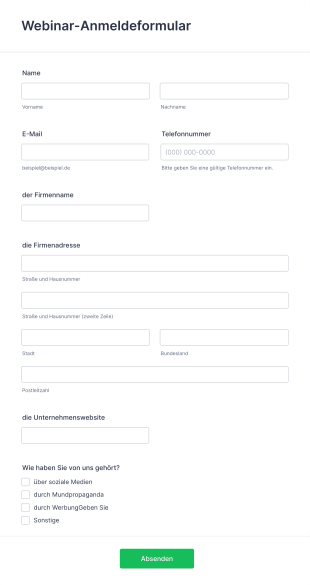 Webinar Anmeldeformular Form Template