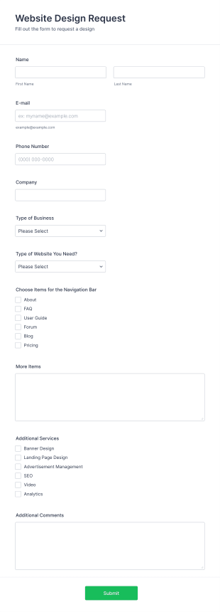 Website Design Request Form Template