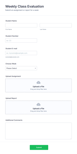 Weekly Class Evaluation Form Template