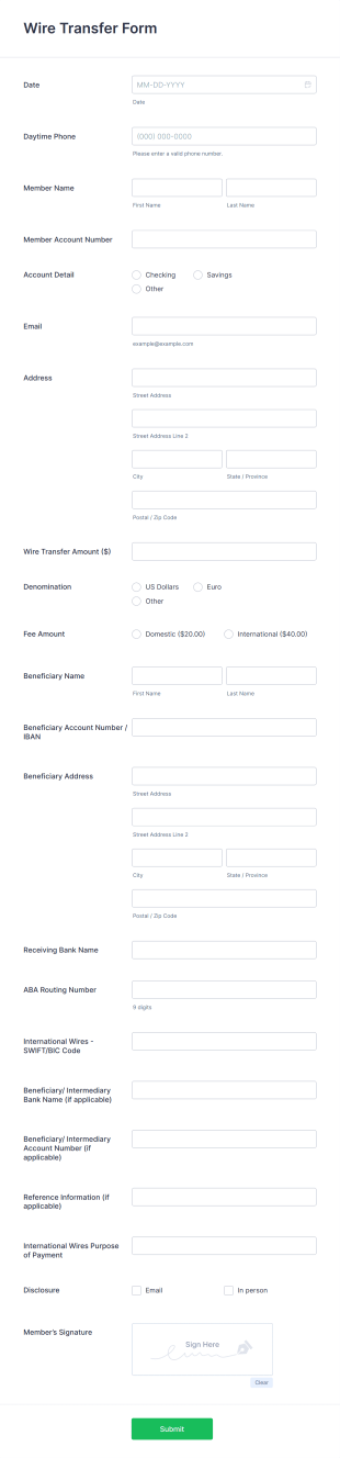 Wire Transfer Form Template