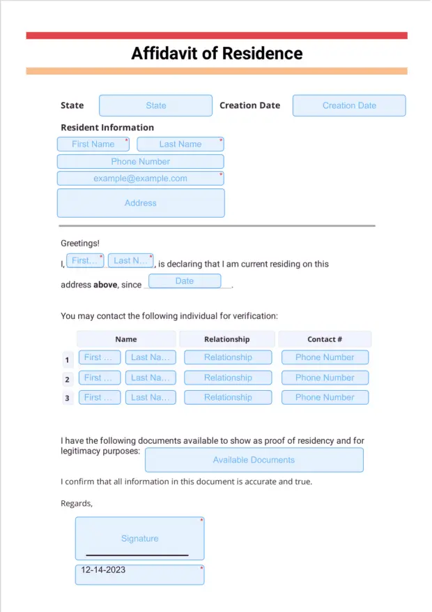 Affidavit of Residence