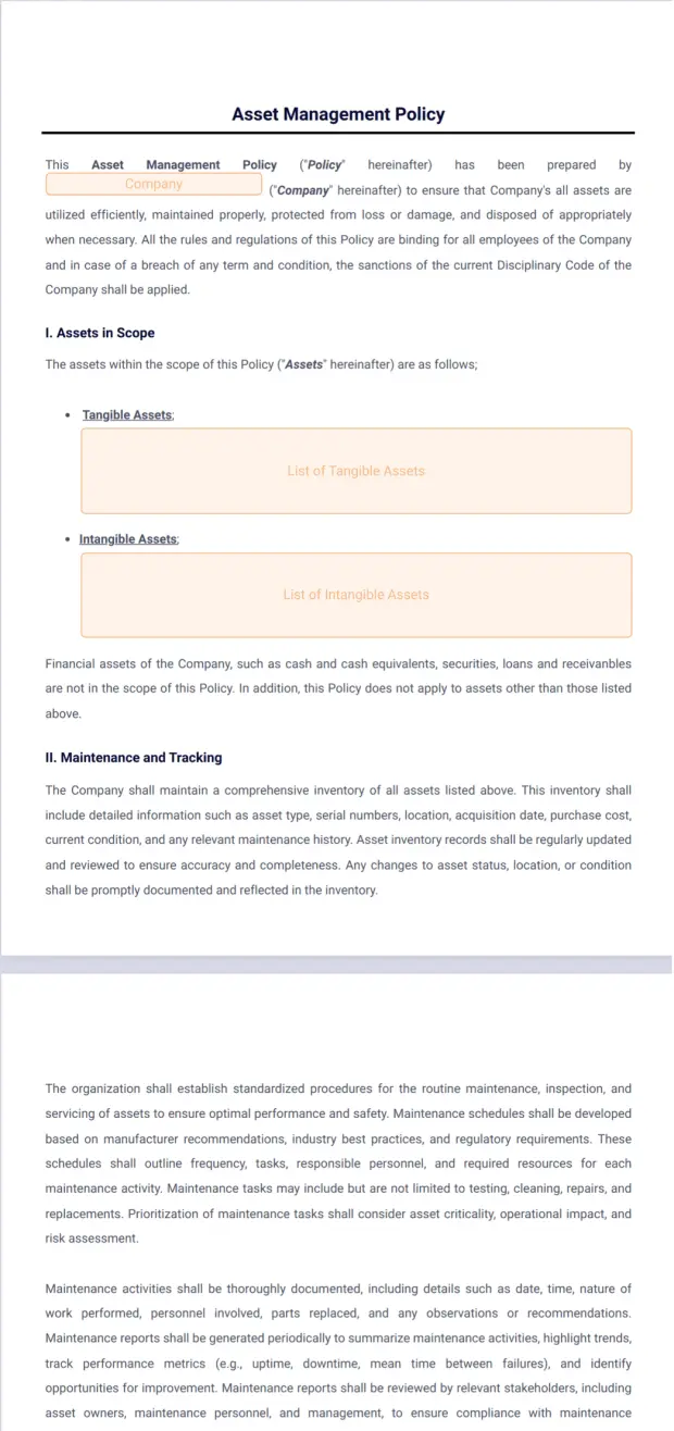 Asset Management Policy Template