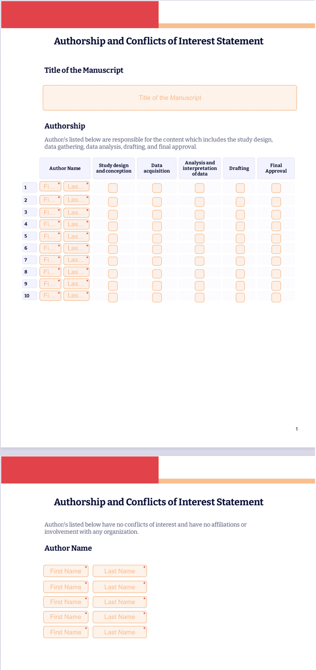 Authorship and Conflicts of Interest Statement Template PDF Templates