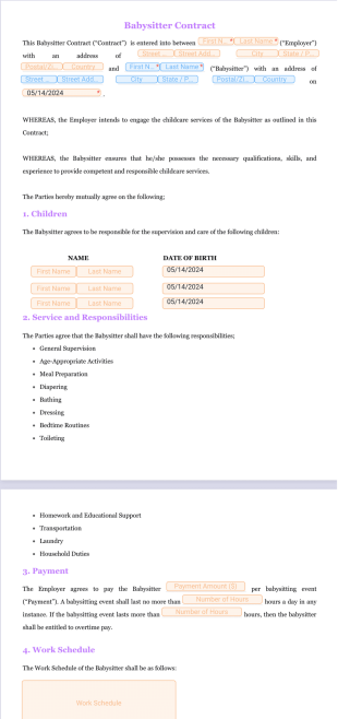 Babysitter Contract - PDF Templates