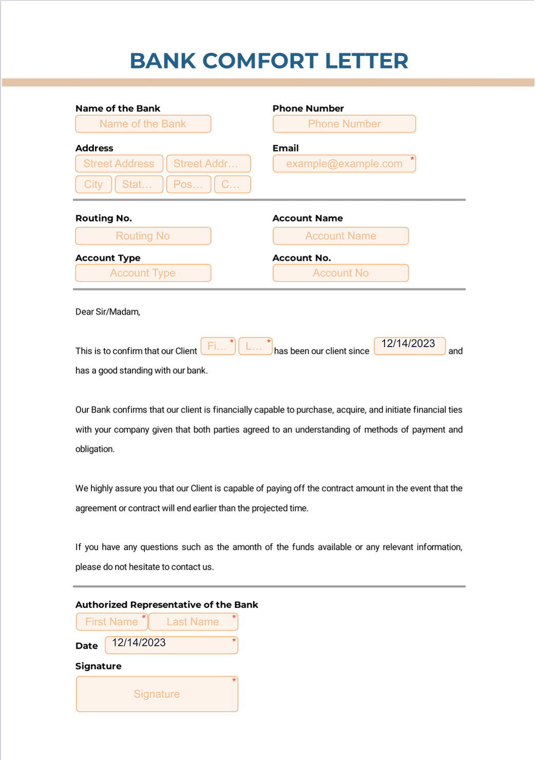 Bank Comfort Letter PDF Templates Jotform