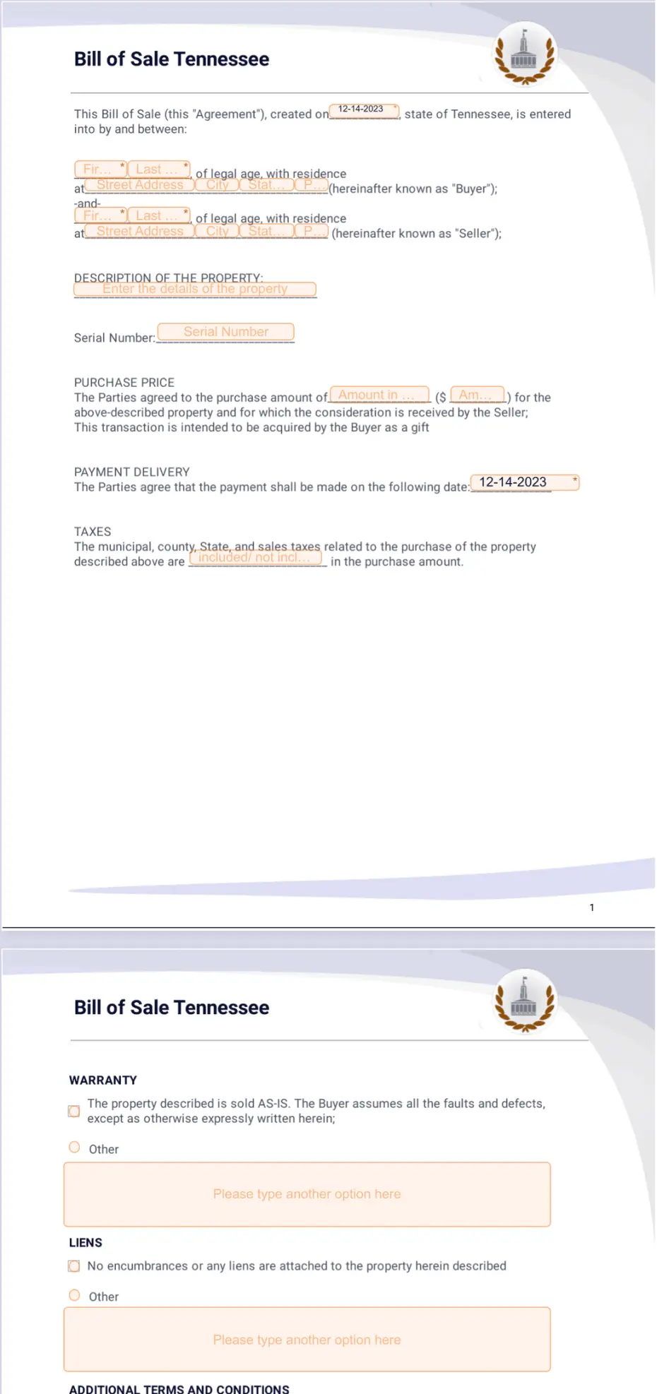 Bill of Sale Tennessee