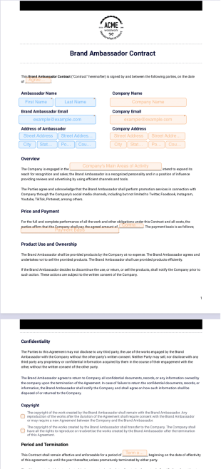 Brand Ambassador Contract Template - PDF Templates