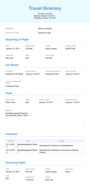 20+ Free and Customizable Travel Itinerary Planner Templates | Jotform