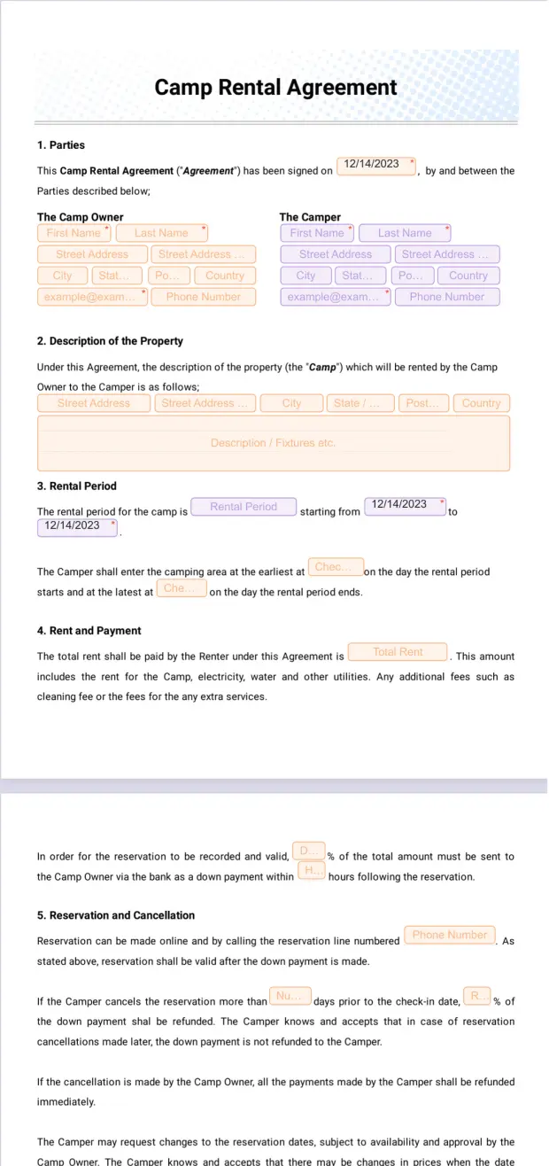 Camp Rental Agreement Template