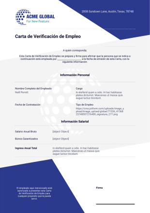 Carta de Verificación de Empleo - PDF Templates