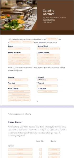 Catering Contract - PDF Templates