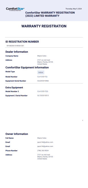 ComfortStar Warranty Certificate - PDF Templates