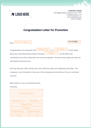 Congratulation Letter for Promotion - PDF Templates