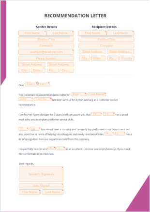 Customer Service Recommendation Letter - PDF Templates