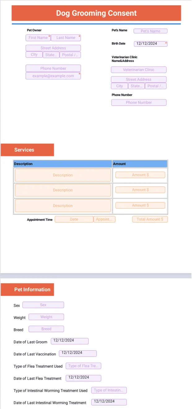 Dog Grooming Consent Form