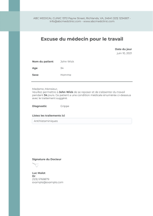 Excuse du médecin pour le travail - PDF Templates