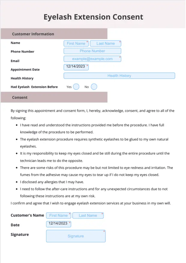 Eyelash Extension Consent