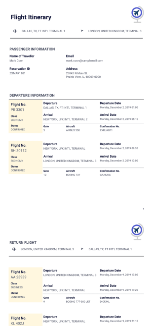 Flight Itinerary Template - PDF Templates