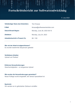 Fortschrittsbericht zur Softwareentwicklung - PDF Templates