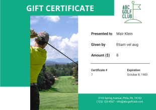Golf Gift Certificate Template - PDF Templates