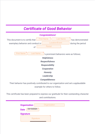 Good Behavior Certificate - Sign Templates