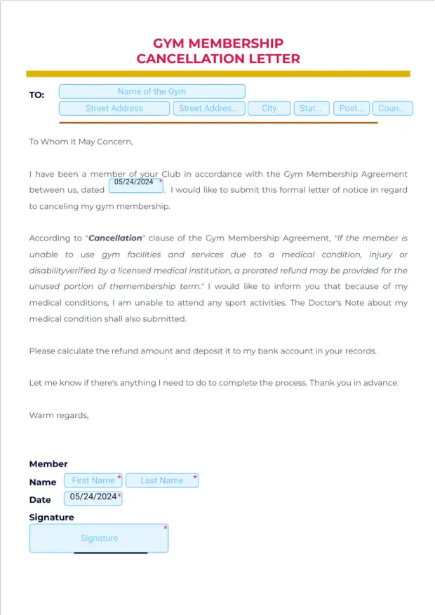 Gym Membership Cancellation Letter - Sign Templates | Jotform