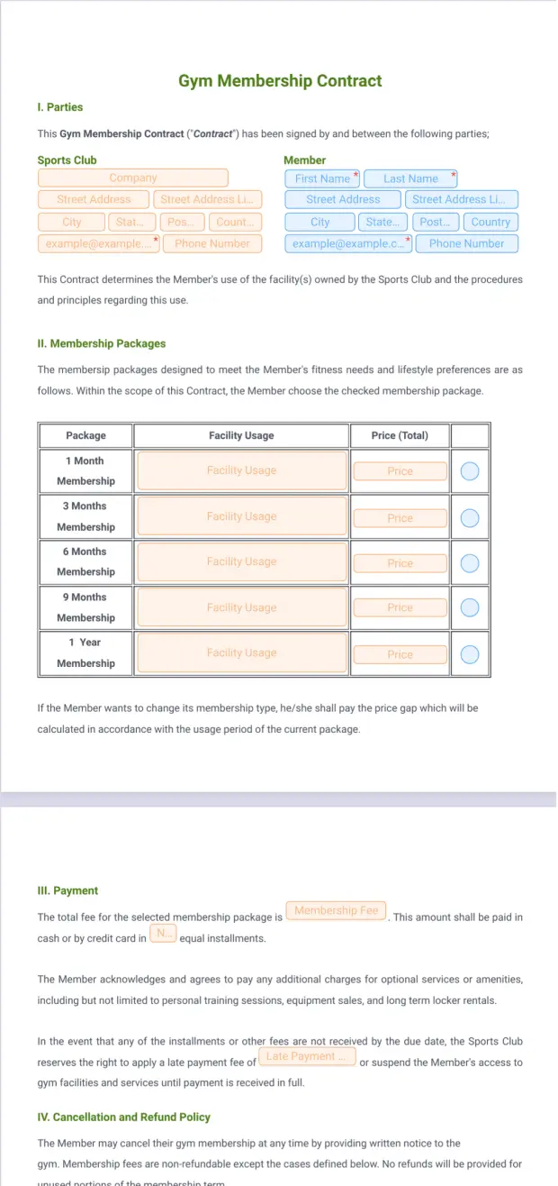 Gym Membership Contract Template