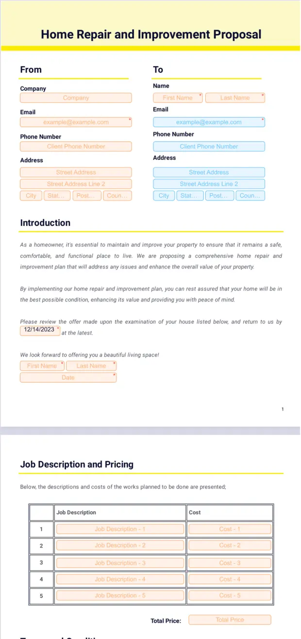 Home Repair and Improvement Proposal Template