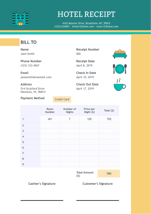 Hotel Receipt Template - PDF Templates