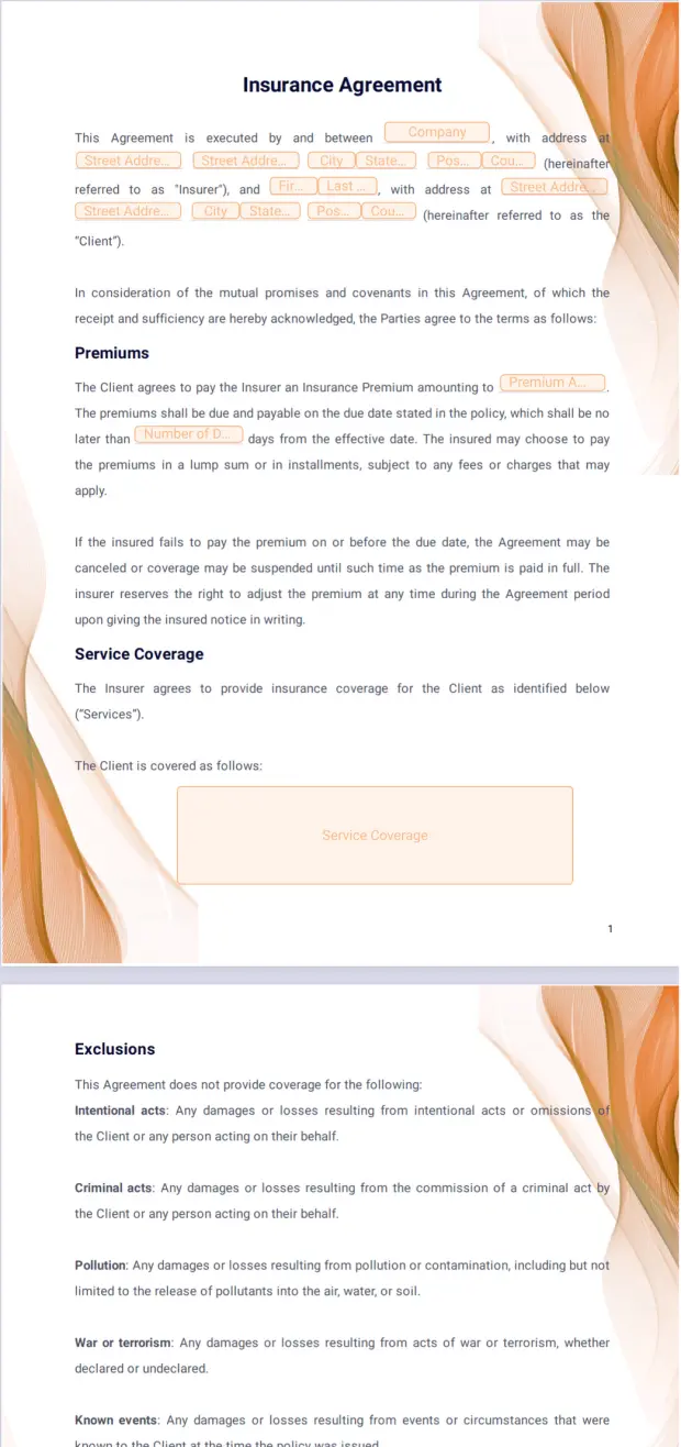 Insurance Agreement Template