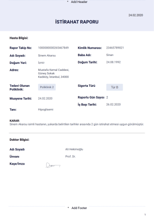 İstirahat Raporu Örneği - PDF Templates