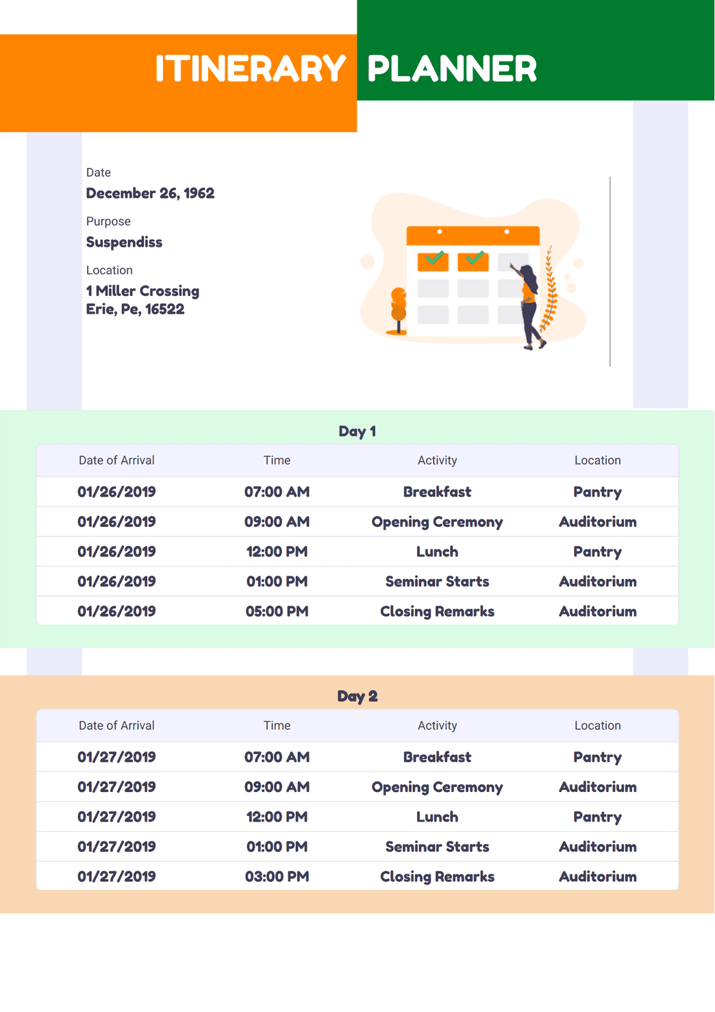 Itinerary Planner Template - PDF Templates | Jotform