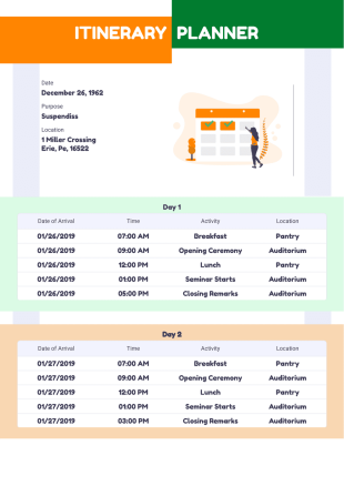 Itinerary Planner Template - PDF Templates