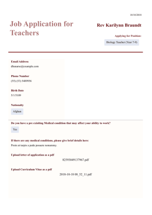 Job Application for Teachers Template - PDF Templates