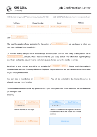 Job Confirmation Letter - Sign Templates