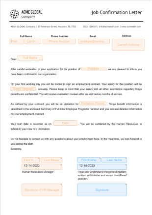 Job Confirmation Letter - PDF Templates