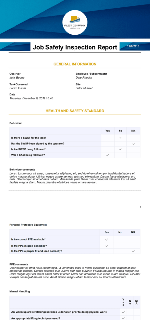 Job Safety Inspection Report - PDF Templates