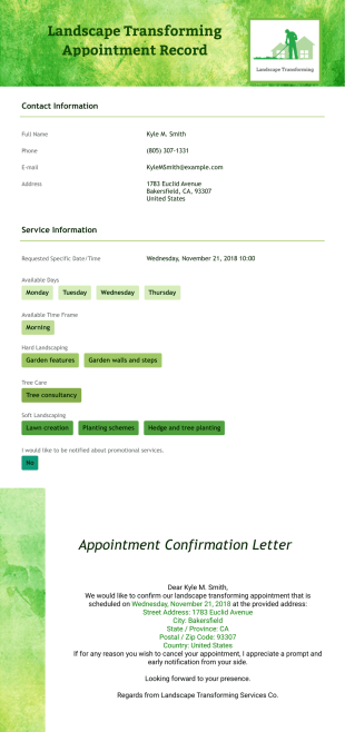 Landscape Transforming Appointment Record - PDF Templates