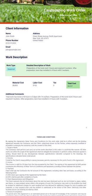 Landscaping Work Order Template - PDF Templates