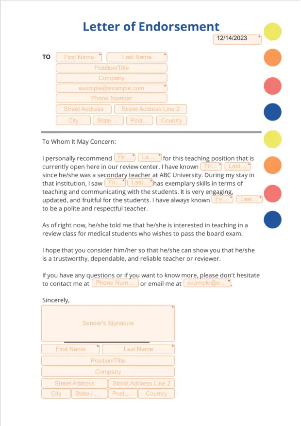 Letter of Endorsement Template