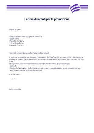 Lettera di intenti per la promozione - PDF Templates