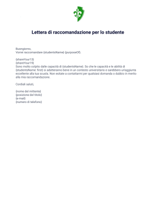 Lettera di Raccomandazione per uno Studente - PDF Templates