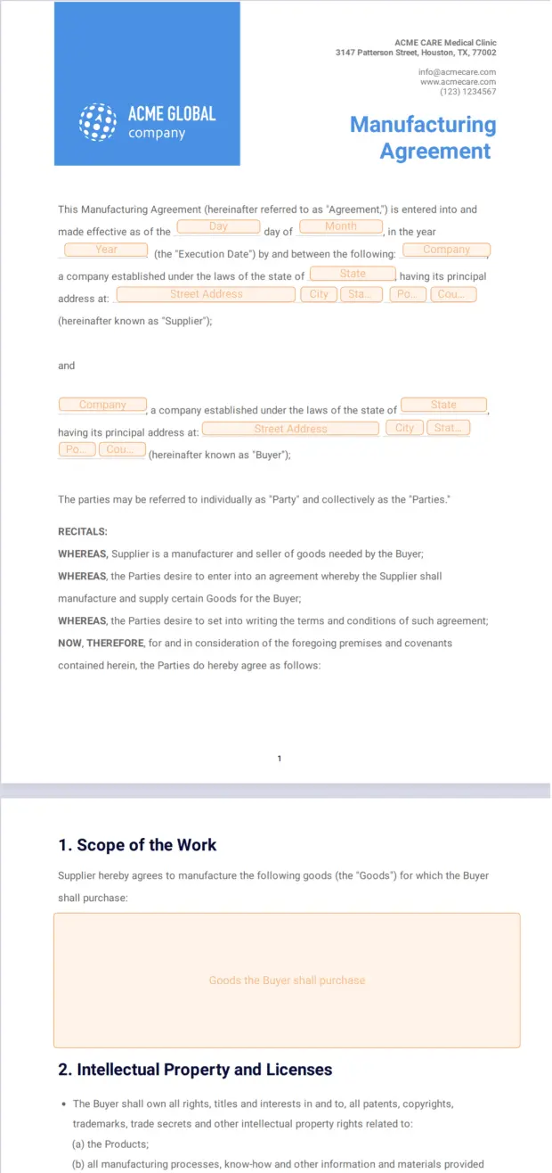 Manufacturing Agreement 