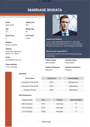 Marriage Biodata Template - PDF Templates