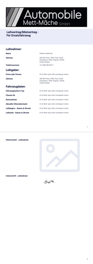 Mietwagenvertrag - PDF Templates