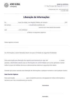 Modelo para Liberação de Informações - PDF Templates