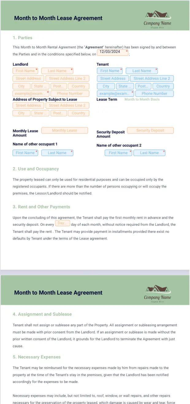 Month to Month Rental Agreement Template